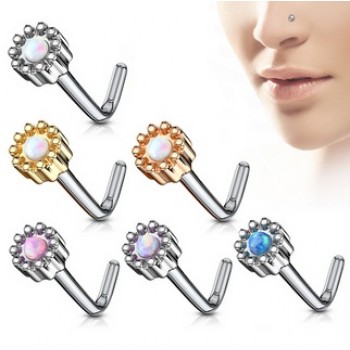 L Bend Opal Round Top Nose Stud